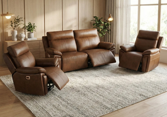 Ashby 2.5 Seater + Armchair + Armchair Power Recliner Sofa Set – Tan
