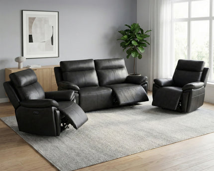 Ashby 2.5 Seater + Armchair + Armchair Power Recliner Sofa Set – Black