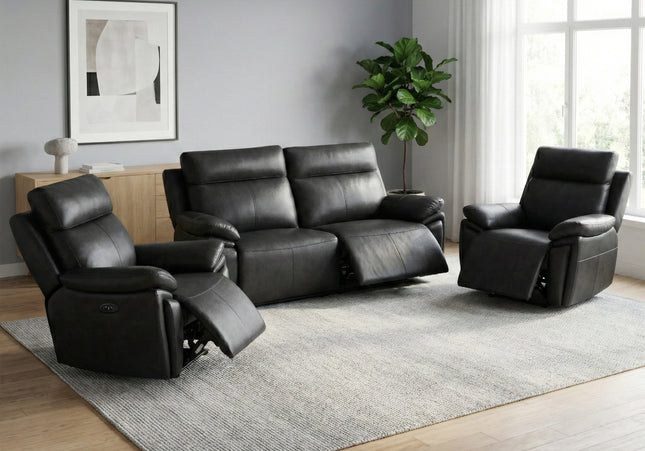 Ashby 2.5 Seater + Armchair + Armchair Power Recliner Sofa Set – Black
