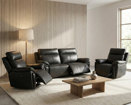 Ashby 2.5 Seater + Armchair + Armchair Power Recliner Sofa Set – Black