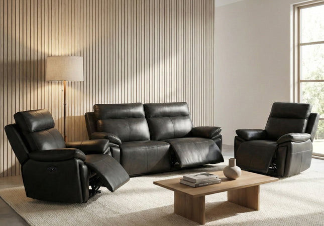 Ashby 2.5 Seater + Armchair + Armchair Power Recliner Sofa Set – Black