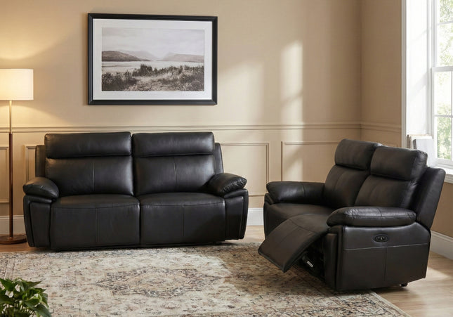 Ashby 2.5 Seater + 2 Seater Power Recliner Sofa Set – Black