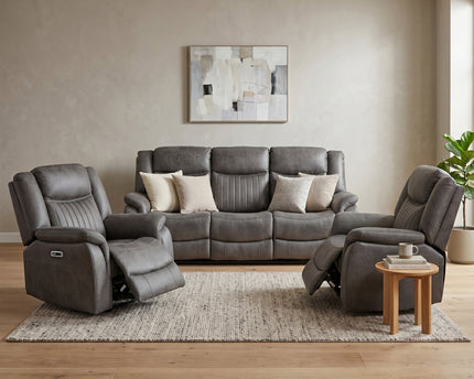Darlington 3 Seater + Armchair + Armchair Fabric Power Recliner Sofa Set – Grey