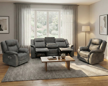 Darlington 3 Seater + Armchair + Armchair Fabric Power Recliner Sofa Set – Grey