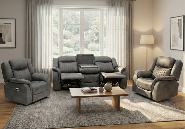 Darlington 3 Seater + Armchair + Armchair Fabric Power Recliner Sofa Set – Grey