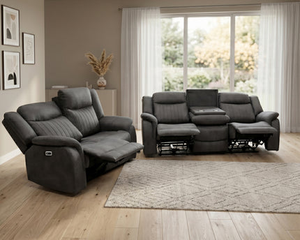 Darlington 3 Seater + 2 Seater Fabric Power Recliner Sofa Set – Grey