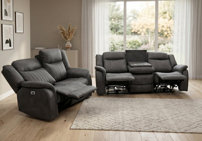 Darlington 3 Seater + 2 Seater Fabric Power Recliner Sofa Set – Grey