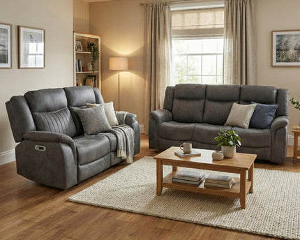 Darlington 3 Seater + 2 Seater Fabric Power Recliner Sofa Set – Grey