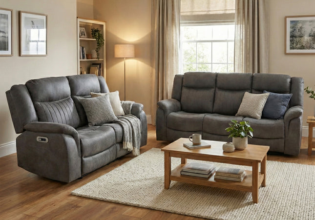 Darlington 3 Seater + 2 Seater Fabric Power Recliner Sofa Set – Grey