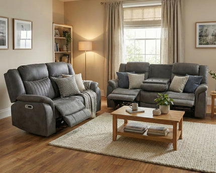 Darlington 3 Seater + 2 Seater Fabric Power Recliner Sofa Set – Grey