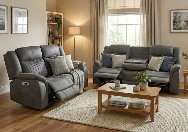 Darlington 3 Seater + 2 Seater Fabric Power Recliner Sofa Set – Grey