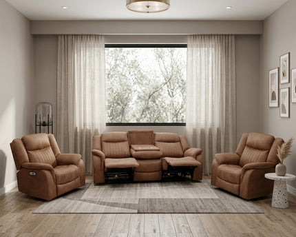 Darlington 3 Seater + Armchair + Armchair Fabric Power Recliner Sofa Set – Tan