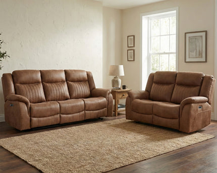Darlington 3 Seater + 2 Seater Fabric Power Recliner Sofa Set – Tan