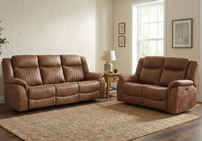 Darlington 3 Seater + 2 Seater Fabric Power Recliner Sofa Set – Tan