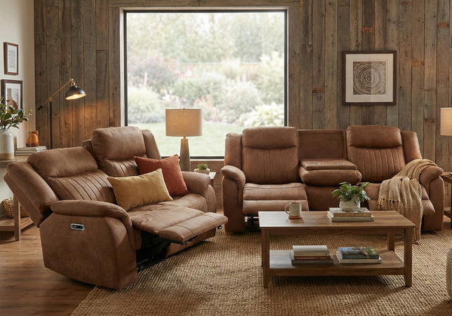 Darlington 3 Seater + 2 Seater Fabric Power Recliner Sofa Set – Tan
