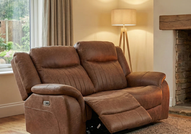 Darlington 2 Seater Fabric Power Recliner Sofa – Tan