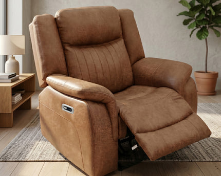 Darlington Fabric Power Recliner Armchair – Tan