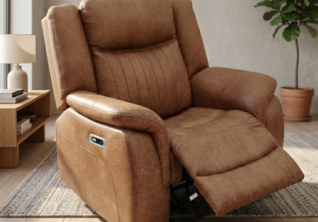 Darlington Fabric Power Recliner Armchair – Tan