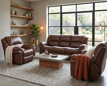 Farnham Leather Air 3 Seater + Armchair + Armchair Power Recliner Sofa Set – Tan