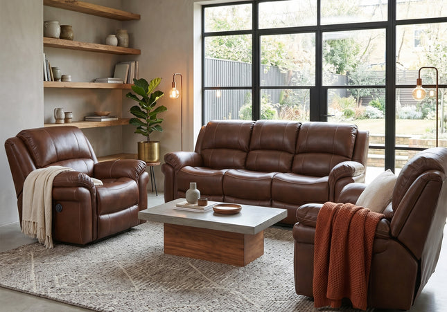 Farnham Leather Air 3 Seater + Armchair + Armchair Power Recliner Sofa Set – Tan