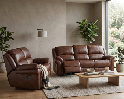 Farnham Leather Air 3 Seater + 2 Seater Power Recliner Sofa Set – Tan