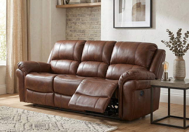 Farnham Leather Air 3 Seater Power Recliner Sofa – Tan
