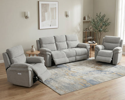 Harrow 3 Seater + Armchair + Armchair Fabric Electric Recliner Sofa Set – Light Grey