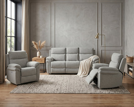 Harrow 3 Seater + Armchair + Armchair Fabric Electric Recliner Sofa Set – Light Grey