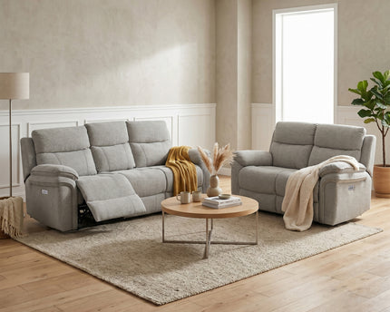 Harrow 3 Seater + 2 Seater Fabric Electric Recliner Sofa Set – Light Grey