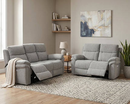 Harrow 3 Seater + 2 Seater Fabric Electric Recliner Sofa Set – Light Grey