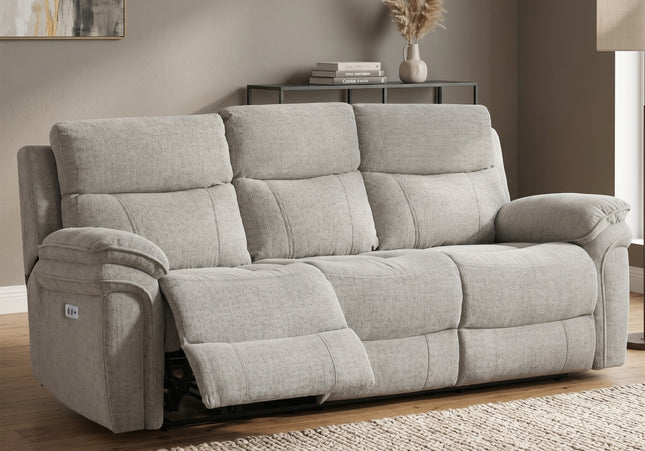 Harrow 3 Seater Fabric Electric Recliner Sofa – Light Grey