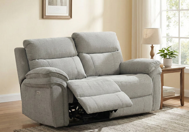 Harrow 2 Seater Fabric Electric Recliner Sofa – Light Grey