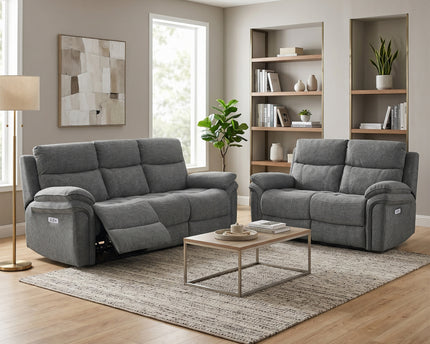 Harrow 3 Seater + 2 Seater Fabric Electric Recliner Sofa Set – Dark Grey