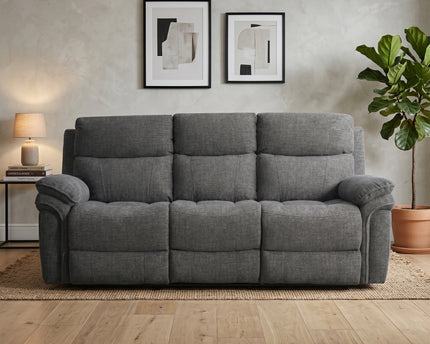 Harrow 3 Seater + Armchair + Armchair Fabric Electric Recliner Sofa Set – Dark Grey