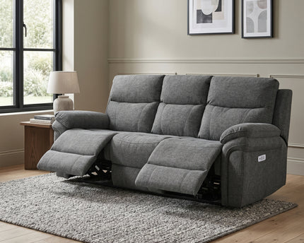 Harrow 3 Seater Fabric Electric Recliner Sofa – Dark Grey