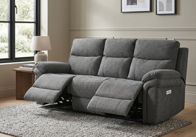 Harrow 3 Seater Fabric Electric Recliner Sofa – Dark Grey