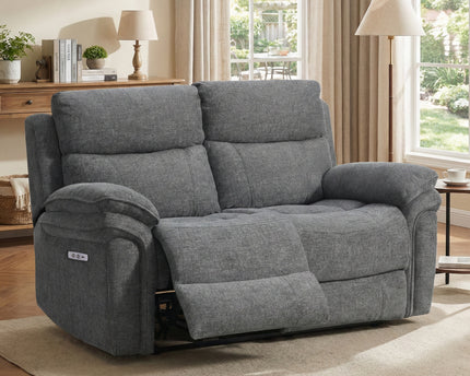 Harrow 2 Seater Fabric Electric Recliner Sofa – Dark Grey