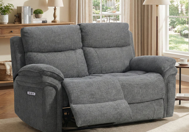 Harrow 2 Seater Fabric Electric Recliner Sofa – Dark Grey