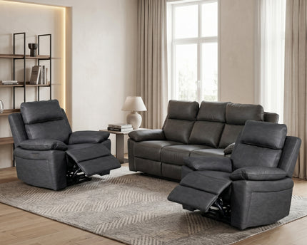 Huntington Smart Suite 3 Seater + Armchair + Armchair Fabric Electric Recliner Sofa Set – Dark Grey