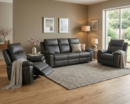 Huntington Smart Suite 3 Seater + Armchair + Armchair Fabric Electric Recliner Sofa Set – Dark Grey
