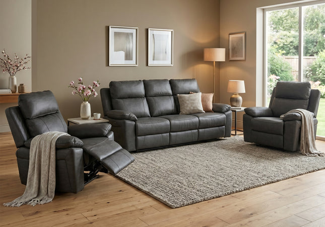 Huntington Smart Suite 3 Seater + Armchair + Armchair Fabric Electric Recliner Sofa Set – Dark Grey
