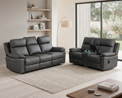 Huntington Smart Suite 3 Seater + 2 Seater Fabric Electric Recliner Sofa Set – Dark Grey