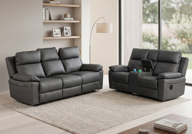 Huntington Smart Suite 3 Seater + 2 Seater Fabric Electric Recliner Sofa Set – Dark Grey