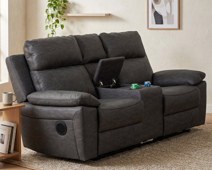 Huntington Smart Suite 2 Seater Fabric Electric Recliner Sofa with Console – Dark Grey
