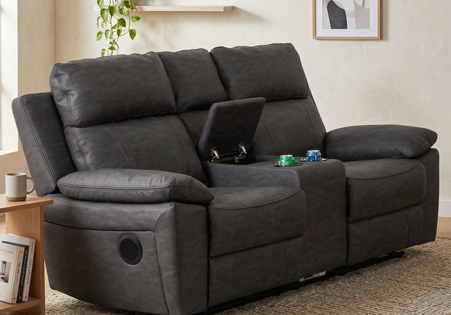 Huntington Smart Suite 2 Seater Fabric Electric Recliner Sofa with Console – Dark Grey
