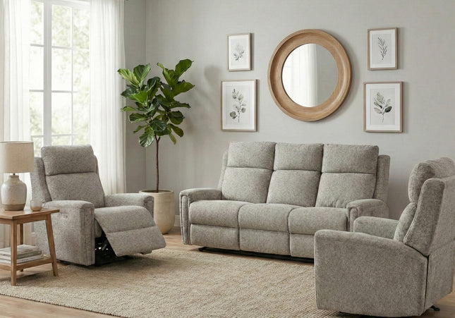 Mayfair 3 Seater + Armchair + Armchair Fabric Electric Recliner Sofa Set – Ash