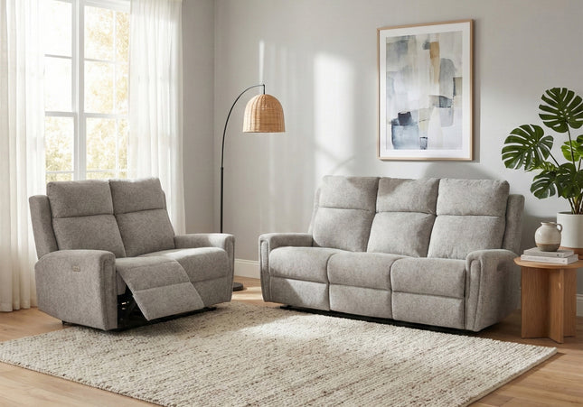 Mayfair 3 Seater + 2 Seater Fabric Electric Recliner Sofa Set – Ash