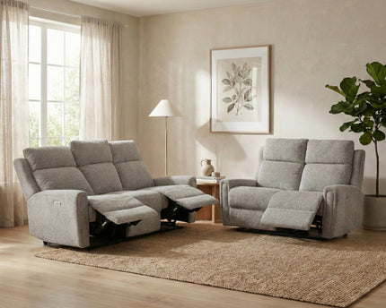 Mayfair 3 Seater + 2 Seater Fabric Electric Recliner Sofa Set – Ash