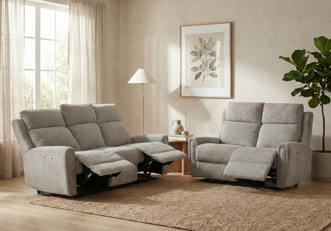 Mayfair 3 Seater + 2 Seater Fabric Electric Recliner Sofa Set – Ash