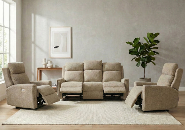 Mayfair 3 Seater + Armchair + Armchair Fabric Electric Recliner Sofa Set – Beige